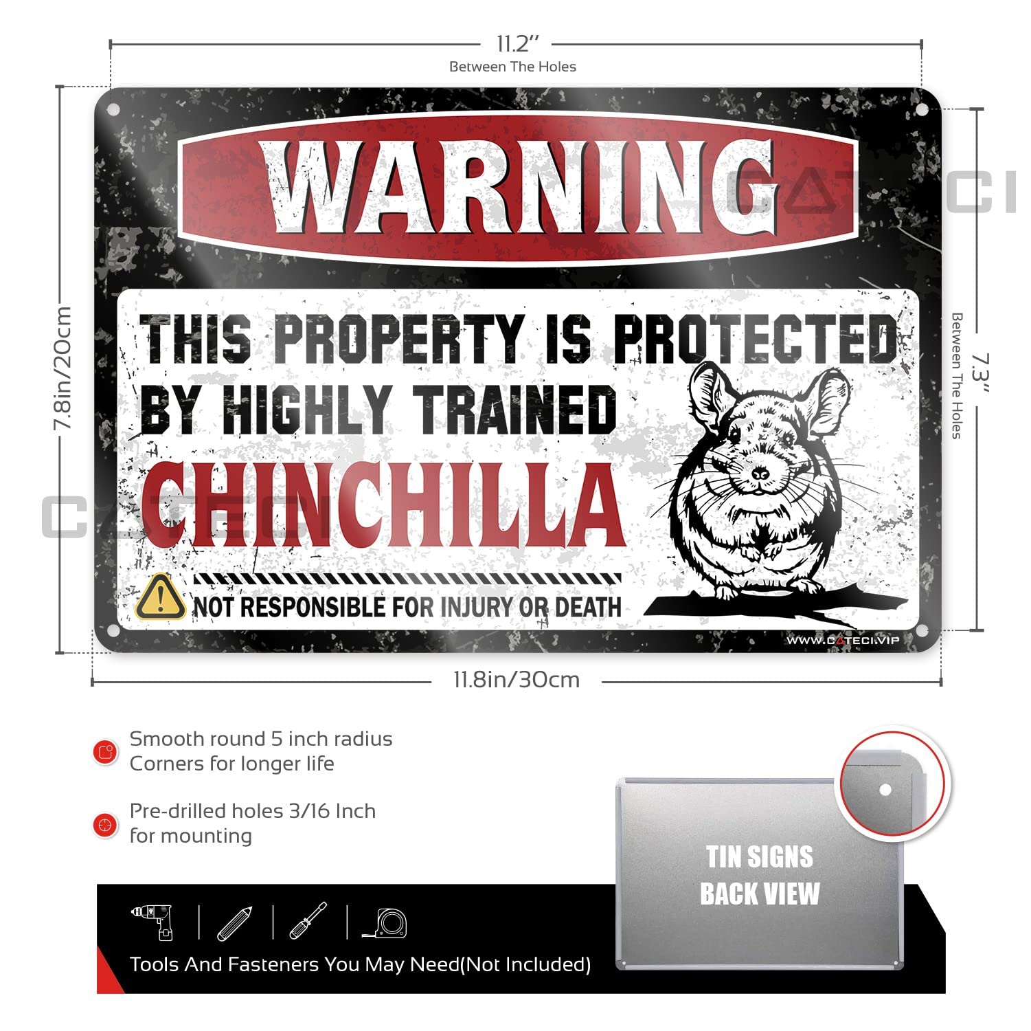 Funny Bathroom Signs - Warning This Property is Protected by Highly Trained Chinchilla - Cute House Rules Wall Decor for Bathroom, Kitchen, Fall Decor - Perfect for Home, Office & Car Accessories