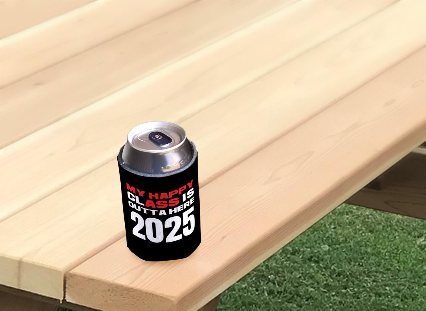 Funny Graduation Gift - 'My Happy Class Outta Here' 2025 Graduation Party Favors - 12-Pack Black Can Coolers for Beer & Soda - Perfect for Graduation Parties, BBQ & Poolside Drinks
