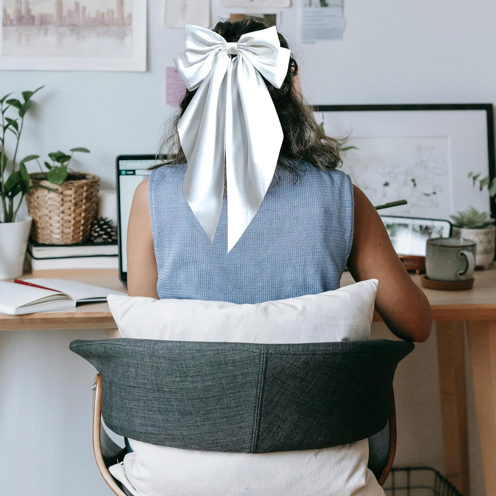 Elegant Oversized Hair Bows for Women - Large Hair Ribbon Bowknots with Metal Hair Clips | White & Black Hair Accessories | Perfect for Weddings, Parties & Everyday Style