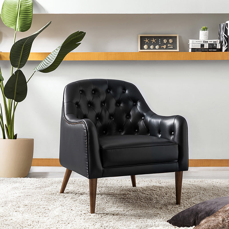 **Casio Genuine Leather Barrel Chair with Wooden Legs – Stylish Accent Chair for Living Room, Office, or Lounge**
