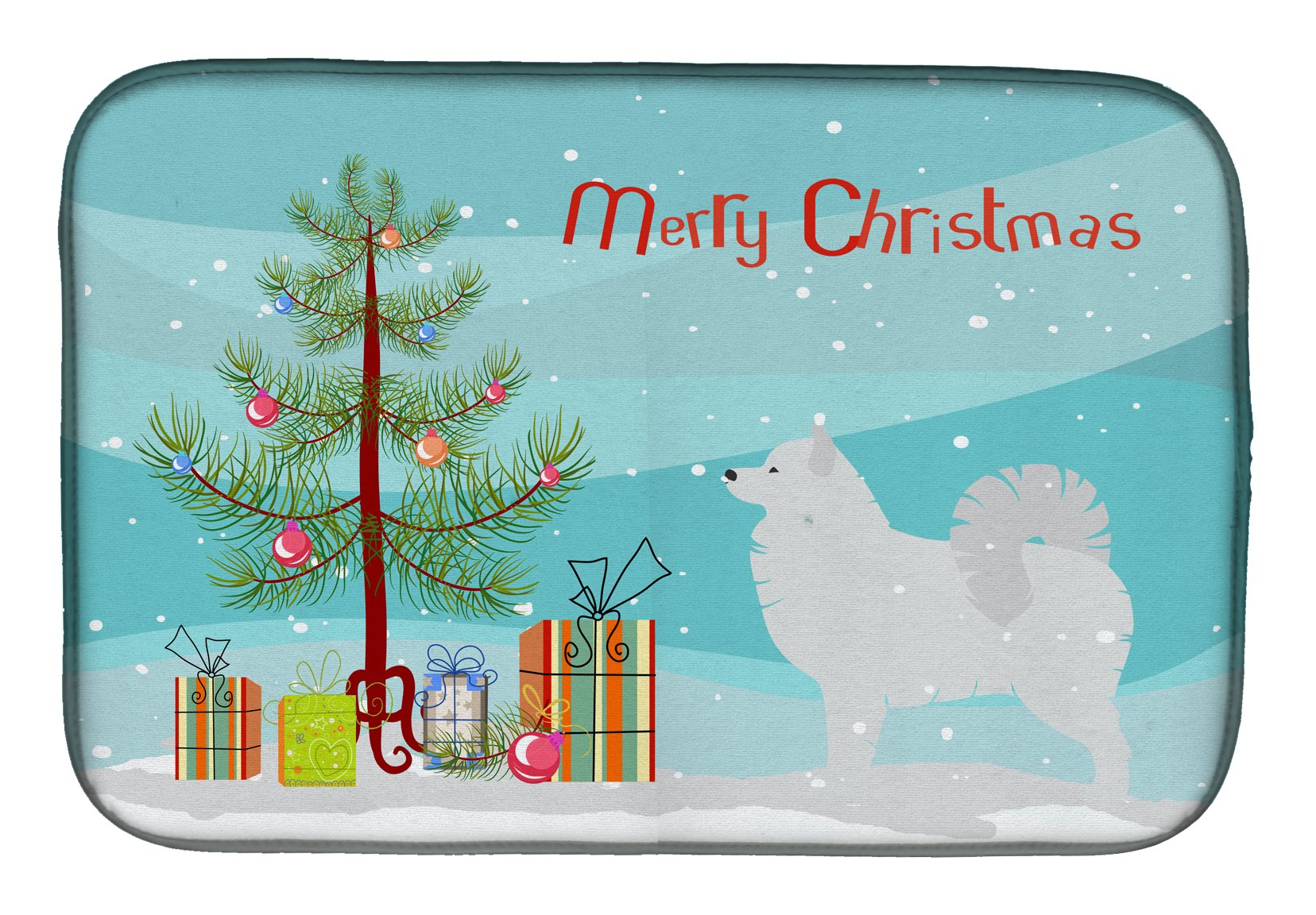 Samoyed Christmas Dish Drying Mat - Absorbent Kitchen Counter Pad for Holiday Decor