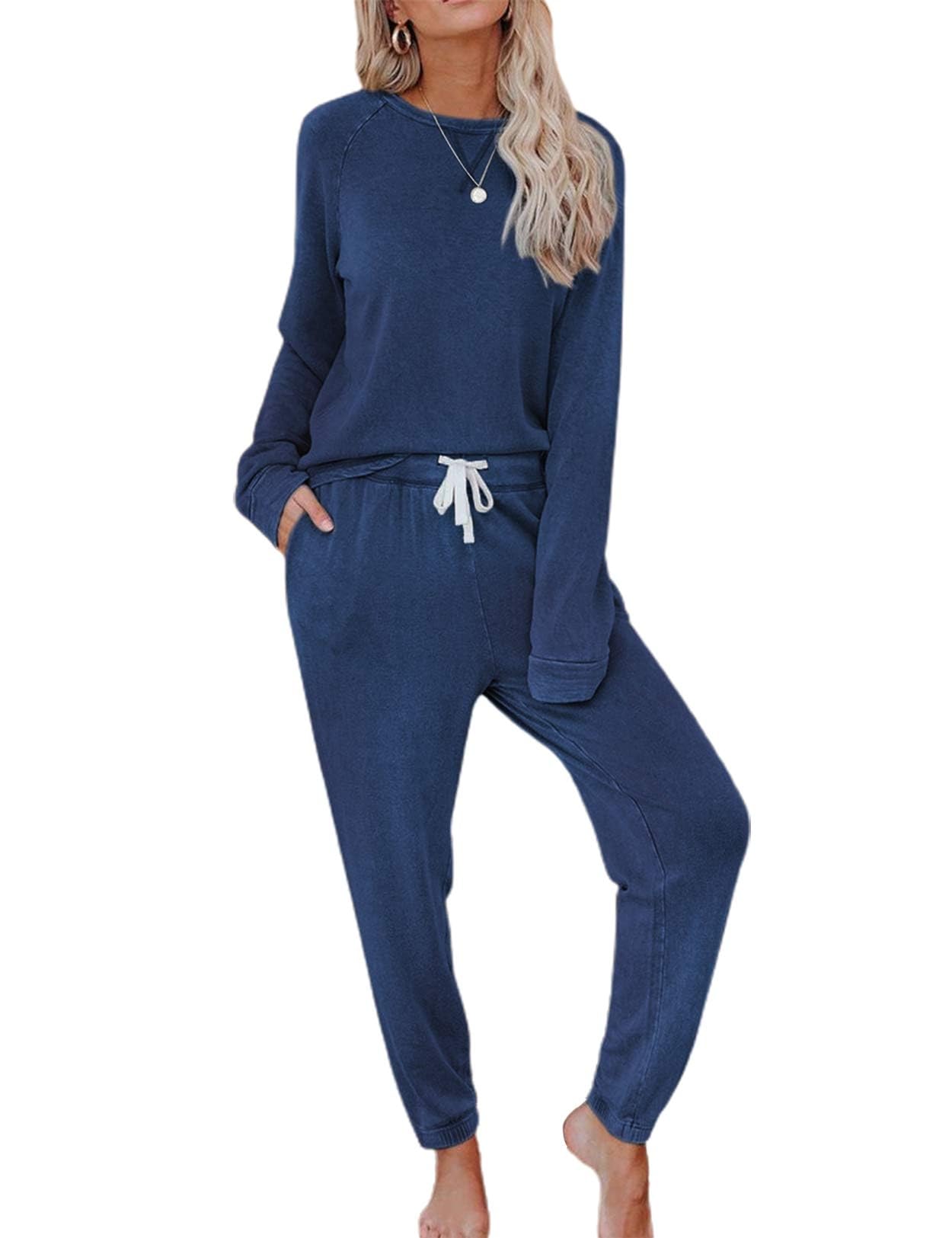 Women's 2 Piece Lounge Set - Soft Long Sleeve Tops & Comfortable Jogger Sweatpants - Cozy Loungewear & Pajama Set for Relaxing at Home, Yoga, or Running Errands