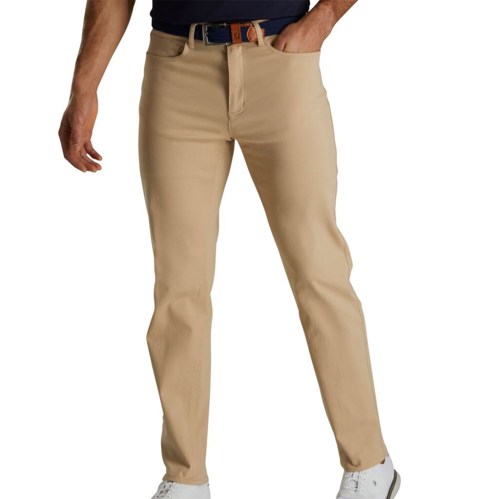 Footjoy Men's Cotton Twill 5 Pocket Casual Pants - Comfortable Tan Khaki Trousers for Golf, Work & Outdoor Activities