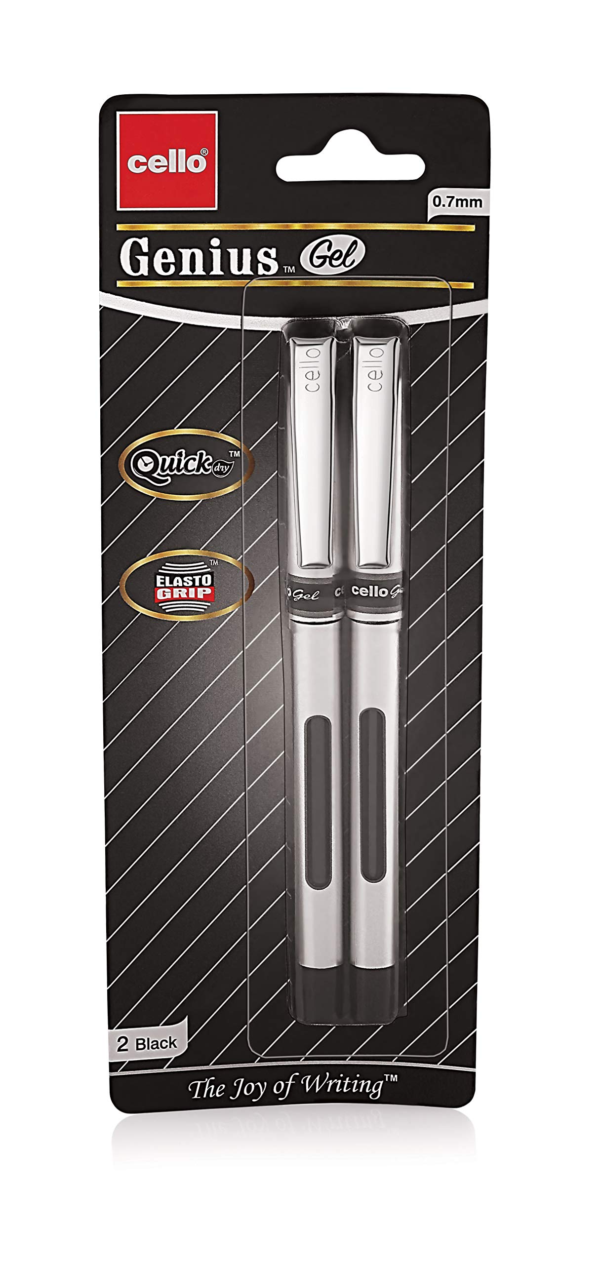 Cello Genius Gel Black Ink Pens - 2 Pack (Premium Quality, Smooth Writing) - Perfect for Office, School & Art Projects