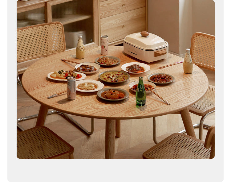 Solid Oak Wood Round Dining Table - Natural Finish, Durable & Stylish for Kitchen, Dining Room, or Outdoor Patio Use