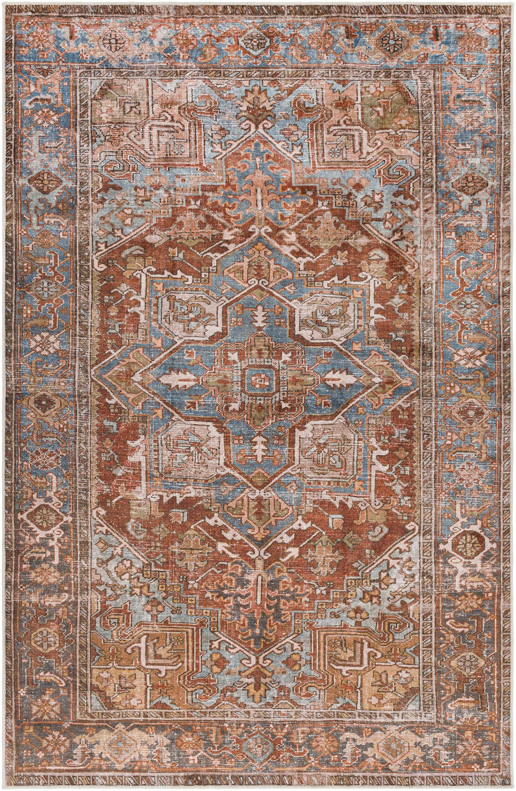 Premium Hauteloom Darapidap Washable Area Rug - Traditional Design in Pink, Blue, Red - 5' x 7'6