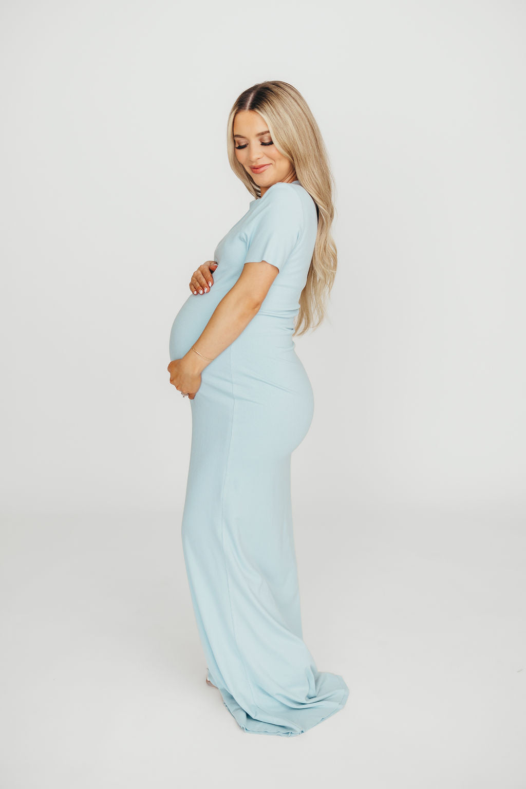 Charlie Ribbed Maxi Dress in Baby Blue - Bump Friendly Maternity Dress for Pregnancy, Nursing & Postpartum | Perfect for Baby Showers, Beach Vacations & Summer Outfits