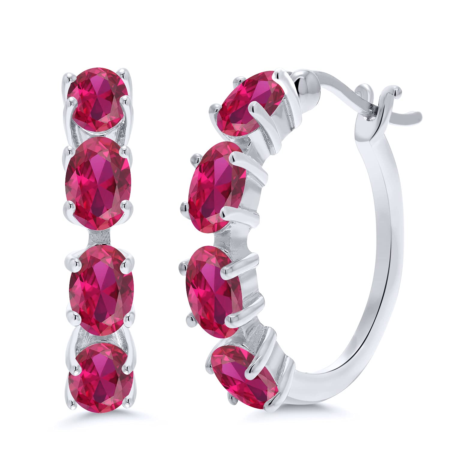 Gem Stone King 925 Sterling Silver 6X4MM Oval Gemstone Birthstone Hoop Earrings for Women - 22MM (0.85 Inch) Fine Jewelry Gifts for Her, Mom, Wife | Perfect for Birthday, Anniversary, Mother's Day & Everyday Wear