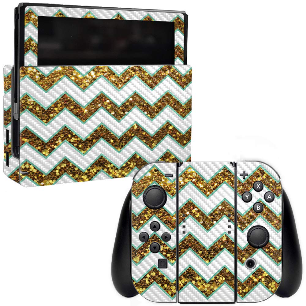 Premium Carbon Fiber Skin for Nintendo Switch - Glitzy Chevron Design | Protective & Durable Textured Cover | Easy to Apply & Remove | Made in USA | Perfect for Gaming Protection & Style Enhancement