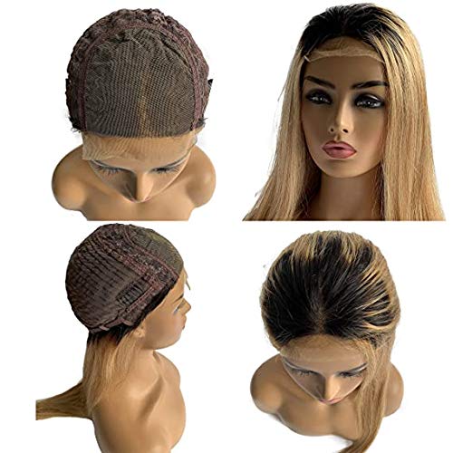 4x4 Closure Human Hair Wigs 20 Inch Glueless Lace Front Straight Wig - Strawberry Blonde with Dark Roots #1B27 Ombre - Pre Plucked 150% Density 2-Tone Colored Hair for Women | Natural Look for Daily Wear, Parties & Special Occasions