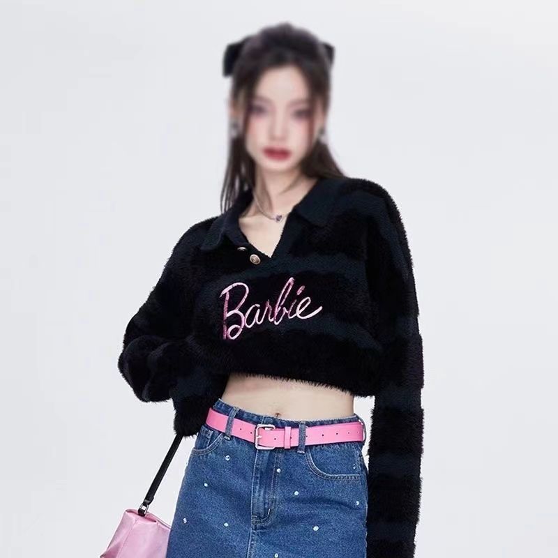 Barbie Winter Polo Collar Knit Sweater for Women - Cute Loose Fit Thin Top, Perfect Christmas & Birthday Gift for Girls | Casual Outing, Holiday Party, Family Gathering Outfits