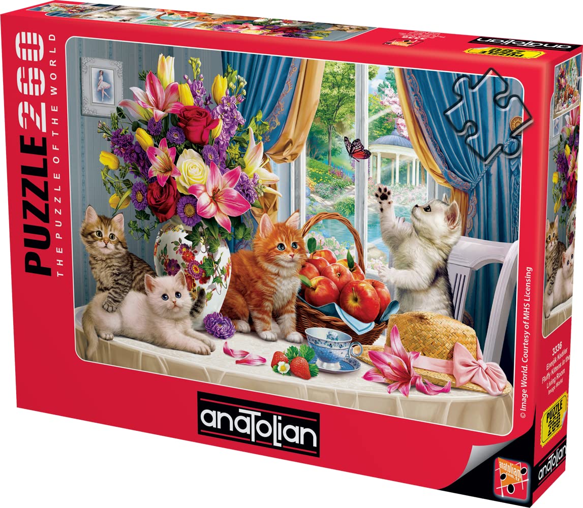 Anatolian Puzzle - 260 Piece Jigsaw Puzzle of Fluffy Kittens in Living Room #3336 | Fun Family Activity & Home Decor Gift Idea