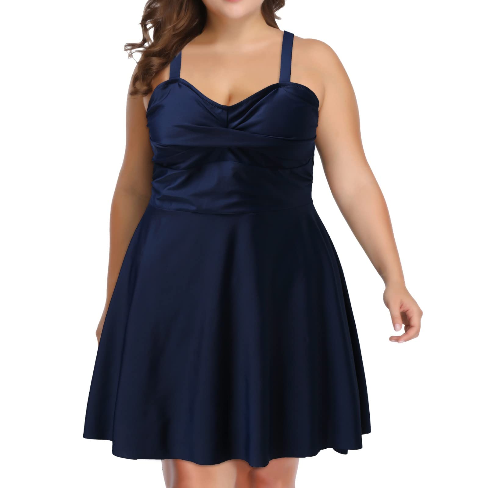 Plus Size Women's Two Piece Tankini Swimsuits with Flounce Swim Dress & Modest Shorts - Stylish Beachwear for Pool, Vacation & Summer Activities