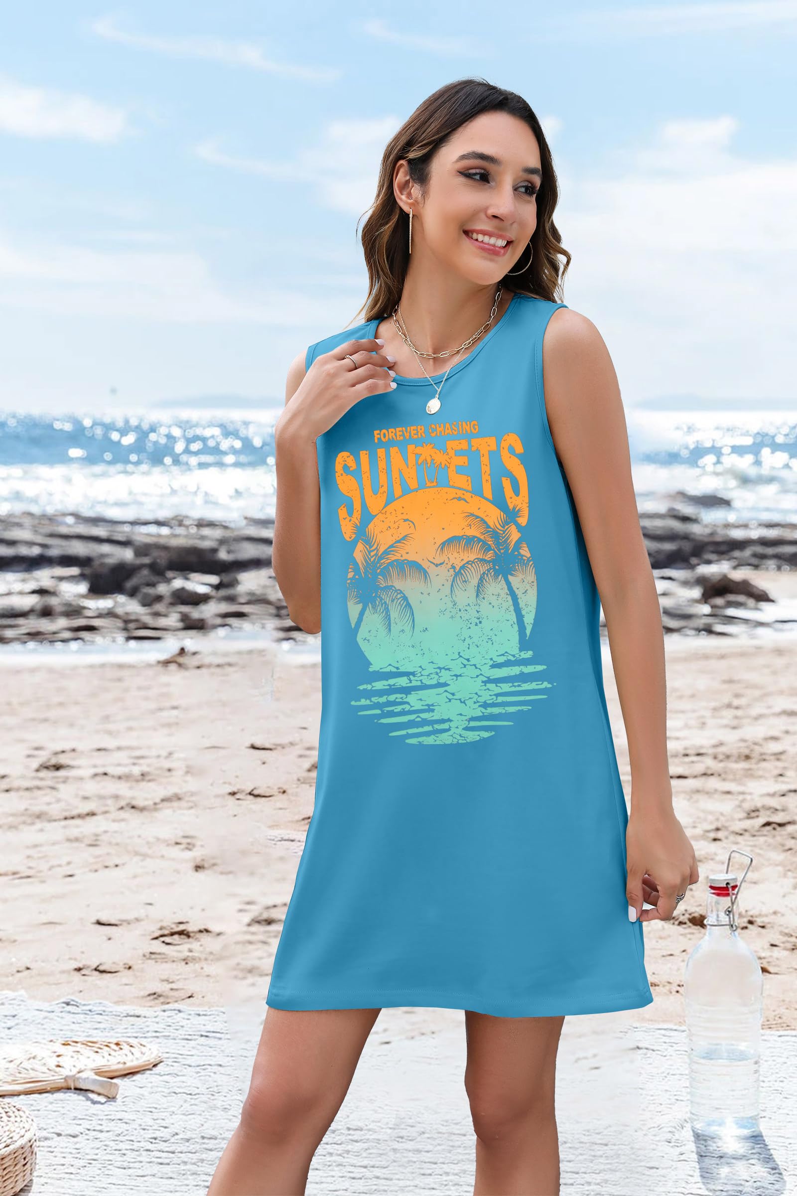 Women's Summer Sundress - Floral Print Mini Tank Dress, Sleeveless Beach Dress, Casual Short Sun Dress for Vacation, Pool Party & Outdoor Activities