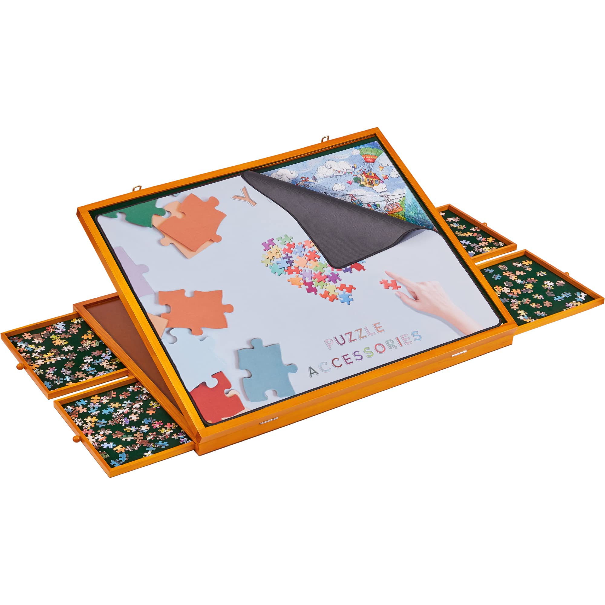 Premium 1500-Piece Wooden Jigsaw Puzzle Board with Storage Drawers & Cover - Adjustable Tilting Puzzle Table with Handle for Adults & Kids - Perfect for Family Game Nights, Travel, and Home Decor