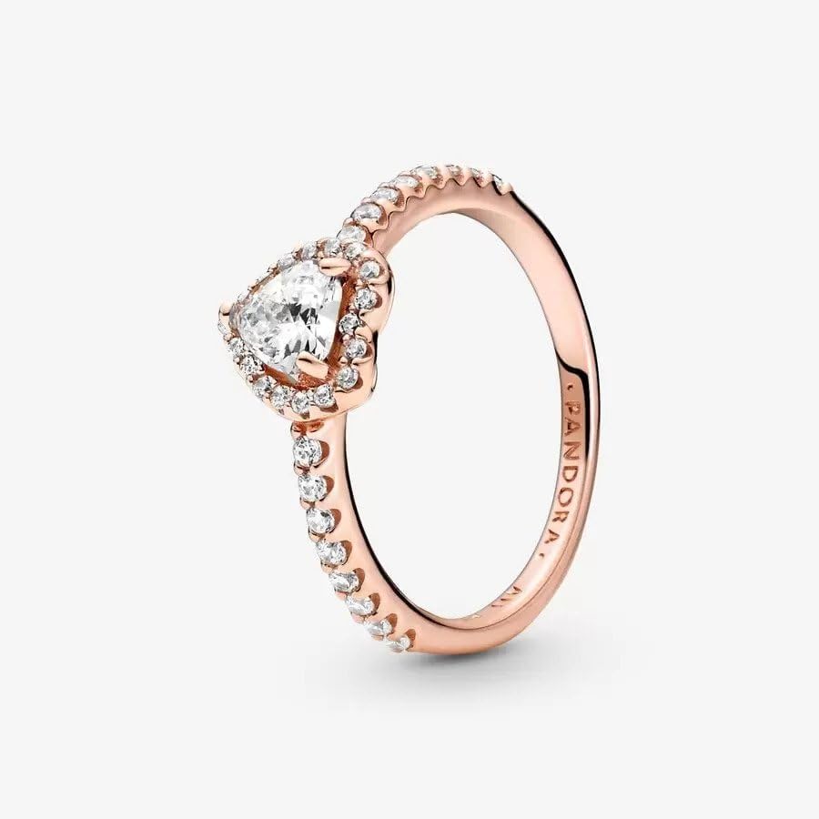 PANDORA Sparkling Elevated Heart Ring for Women - 14k Rose Gold Plated with Cubic Zirconia - Stackable & Layering Ring - Perfect Gift for Her, Anniversary, Valentine's Day - Size 8.5 - Elegant Jewelry for Date Night & Special Occasions