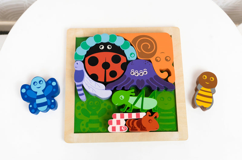 Chunky Wooden Puzzle & Stacker Toys for Toddlers - Bugs & Insects Learning Toy - Montessori Educational Stacking Blocks for Kids Ages 1-3 - Perfect for Early Childhood Development & Sensory Play