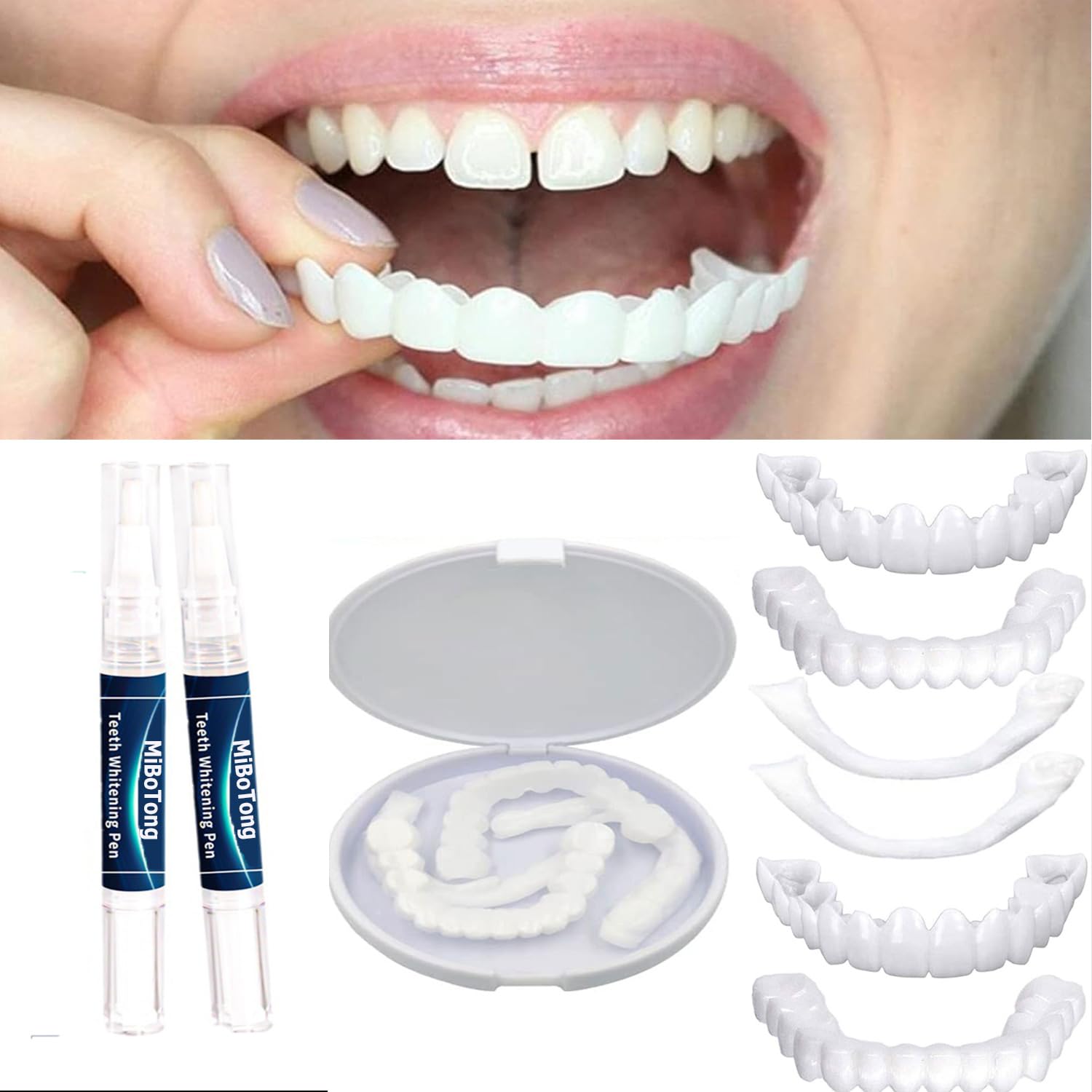 4 Sets of Temporary Denture Veneers with Occlusal Teeth - Instant Smile Solution for Missing or Discolored Teeth - Natural-Looking Dental Replacement for Men & Women (White) - Perfect for Weddings, Photos & Everyday Confidence