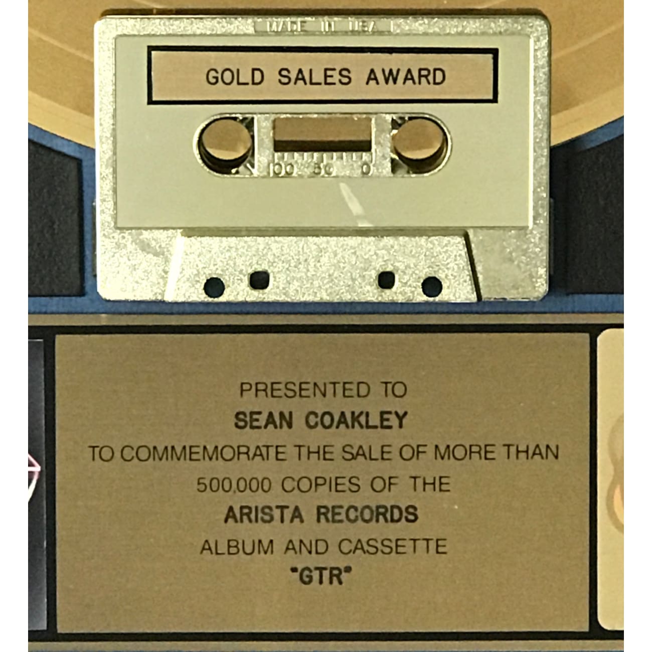 GTR Debut RIAA Gold LP Award - Certified Music Collectible for Fans & Display
