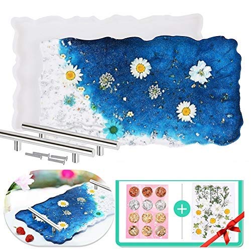 Premium Silicone Resin Tray Molds for DIY Coasters & Home Decor - Durable Casting Molds for Epoxy Resin Crafts, Jewelry Displays & Gift Packaging (Silver Handle) - Perfect for DIY Projects, Wedding Favors & Tabletop Decorations