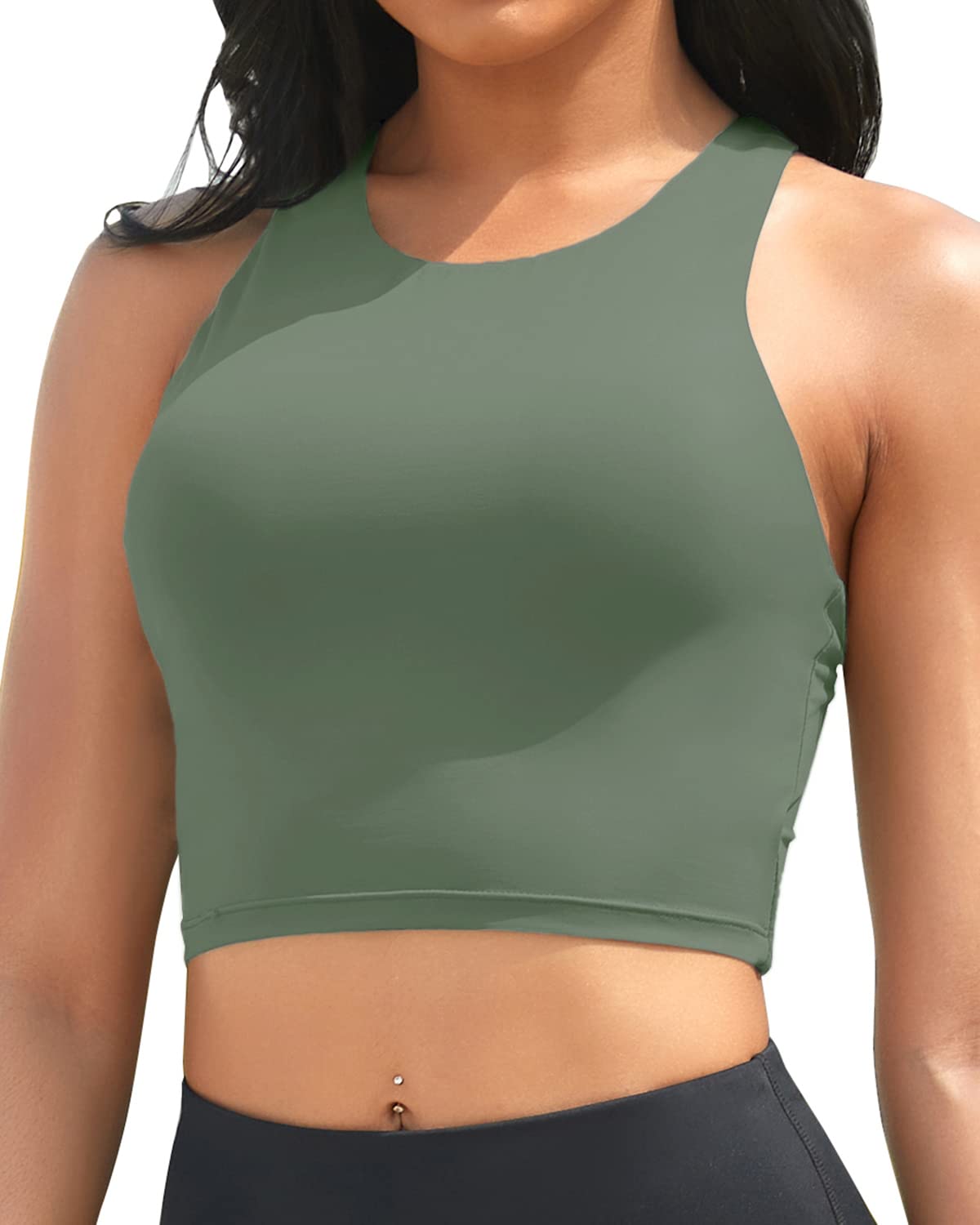 Yonique Women's High Neck Longline Bikini Top - Crop Swimwear for Women, Bathing Suit Top for Beach, Pool & Summer Vacation