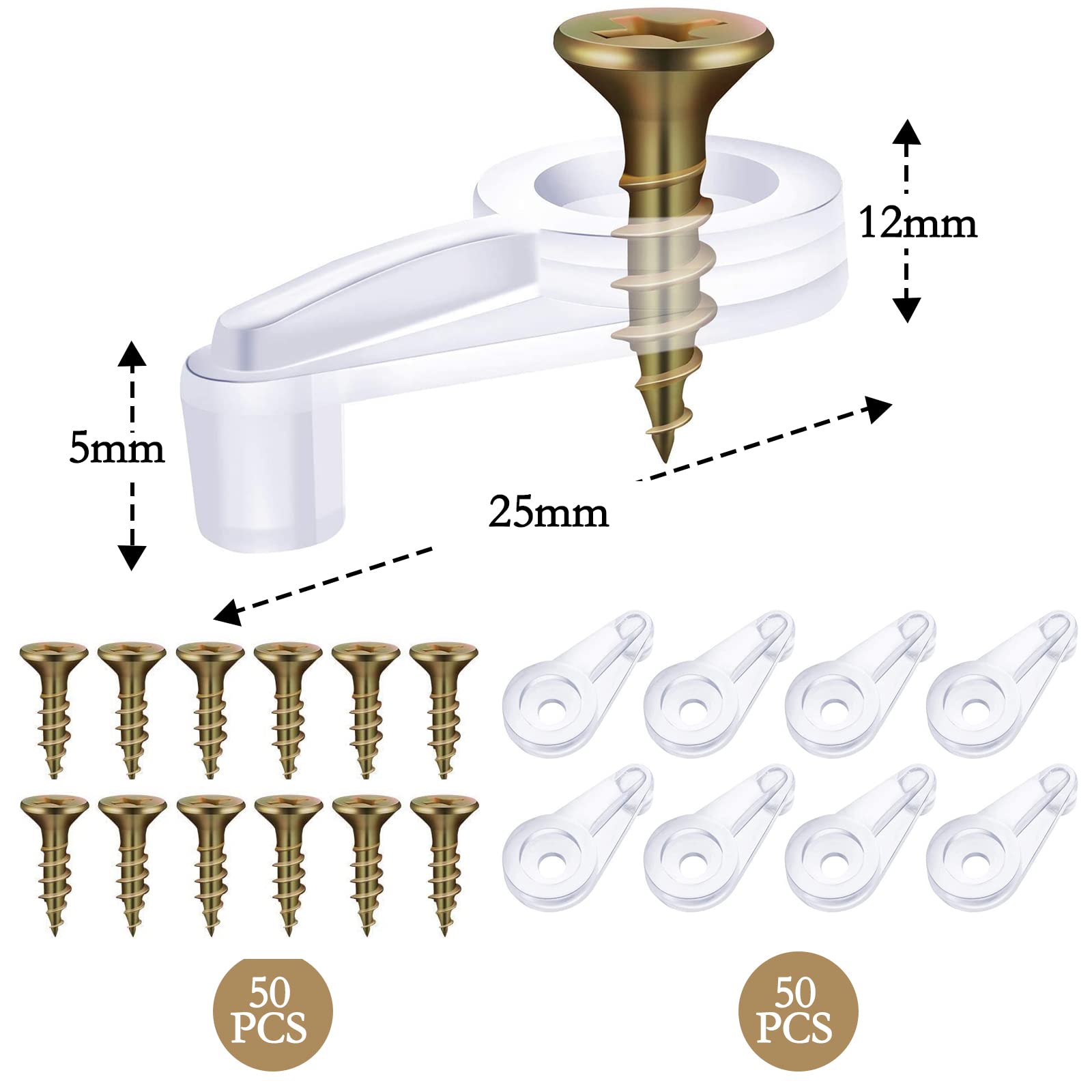 CLDURHGE 4mm Glass Door Retainer Clips Kit - 50 Pack Plastic Cabinet Door Clips with Screws for Glass Panels, Mirrors & Cabinet Doors | Secure Glass Panel Installation for Kitchen Cabinets, Bathroom Vanities & Display Cases