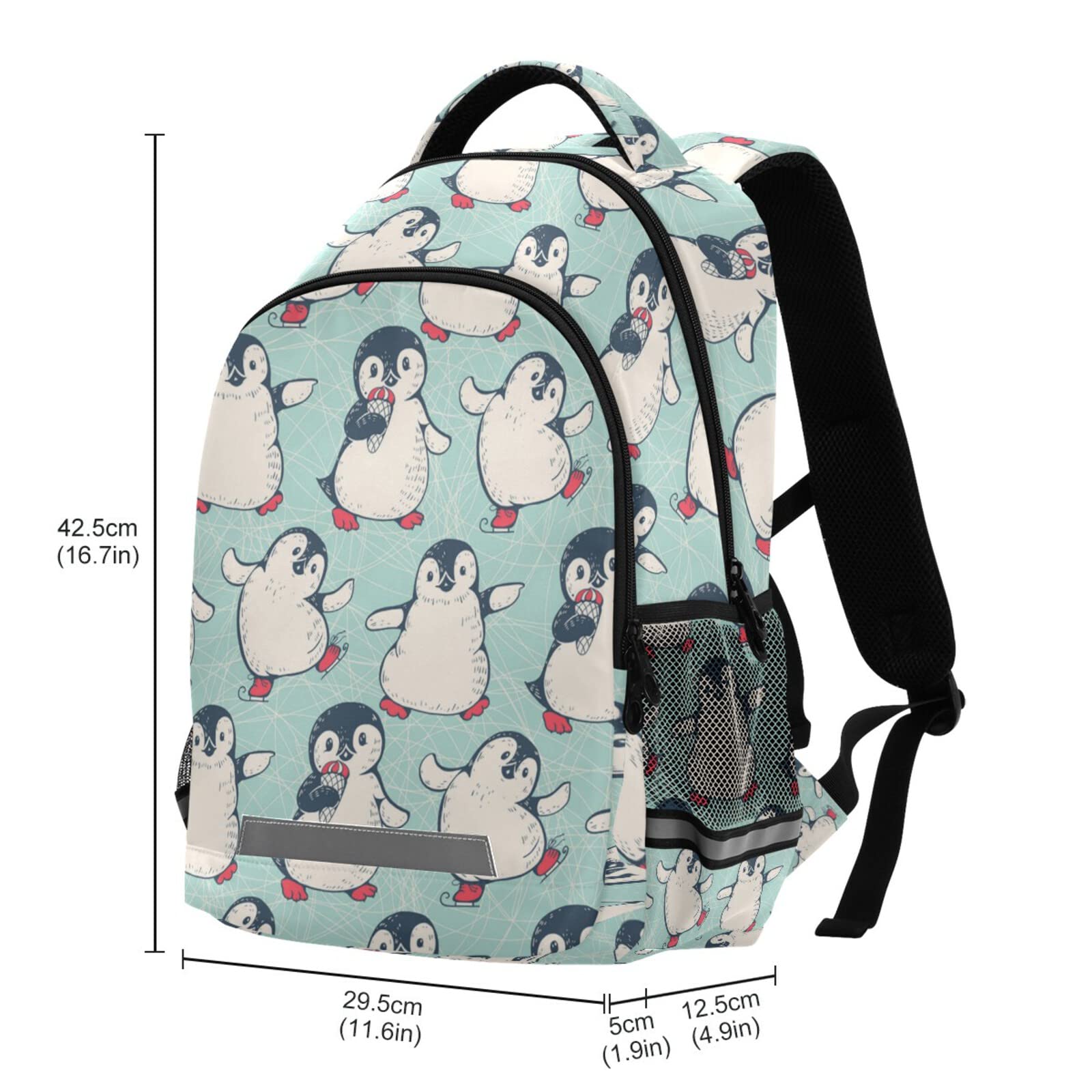 Cute Penguins School Backpack for Boys & Girls - Lightweight Travel Backpack with Wide Comfortable Shoulder Straps & Reflective Strips - Perfect for College, Casual Daypack, Hiking & Outdoor Activities