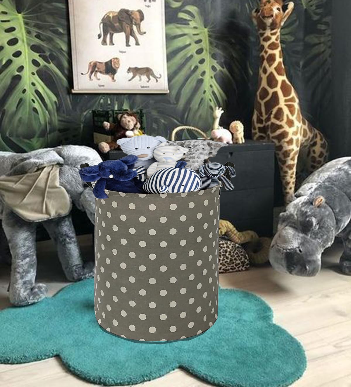 Waterproof Canvas Storage Bin & Laundry Hamper with Handles - Multi-Purpose Clothes Basket, Toy Organizer, Nursery Hamper for Home, Office, Dorm (Gray Dot) | Perfect for Closet Organization, Baby Room Storage & Gift Basket