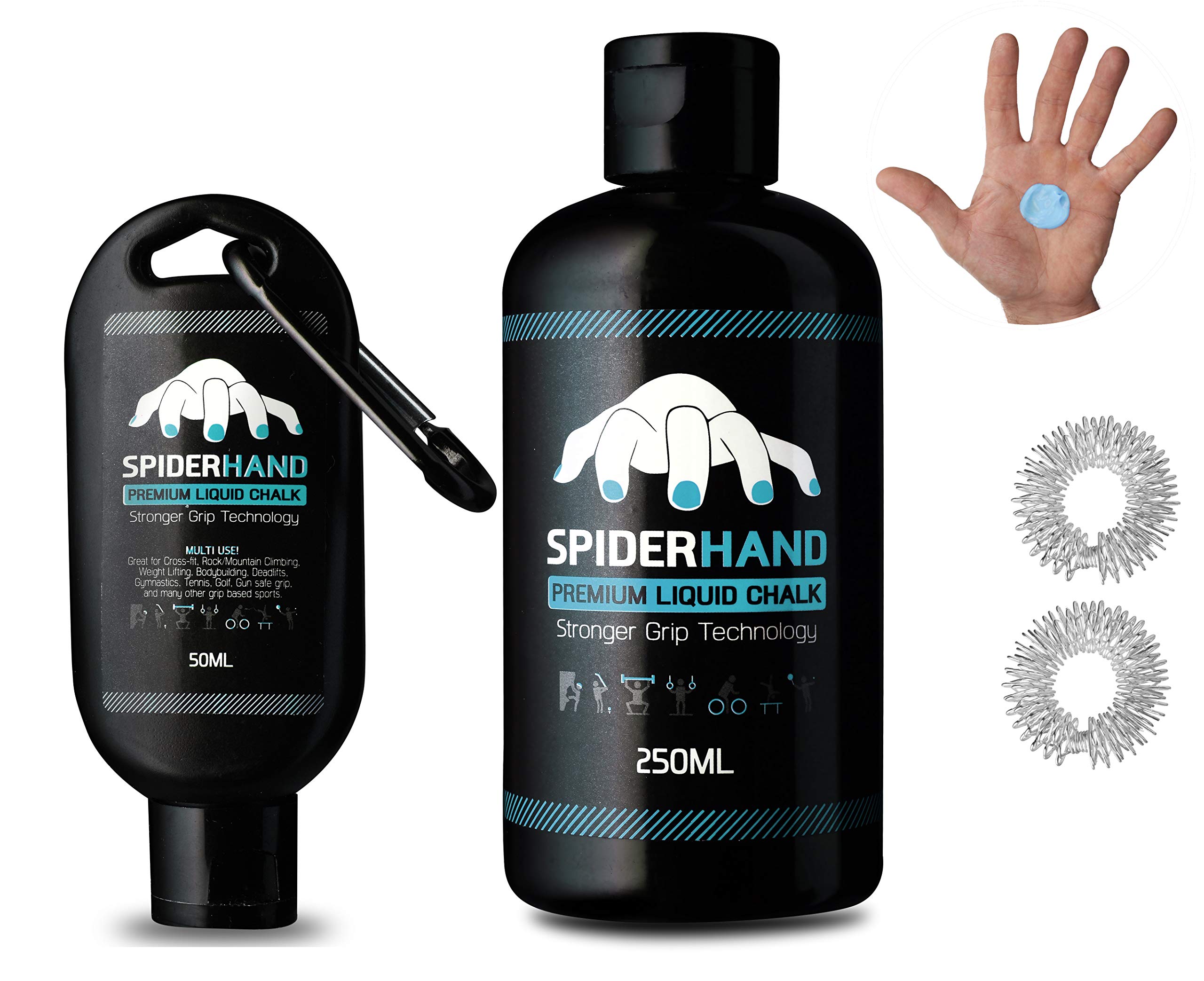 HEALTHY PLAN Liquid Chalk Grip - 8.3oz + 1.7oz Travel Size Combo Kit with Massage Rings | Non-Slip Hand Grip for Weightlifting, Gymnastics, Rock Climbing & CrossFit | Perfect for Gym, Home Workouts & Outdoor Training