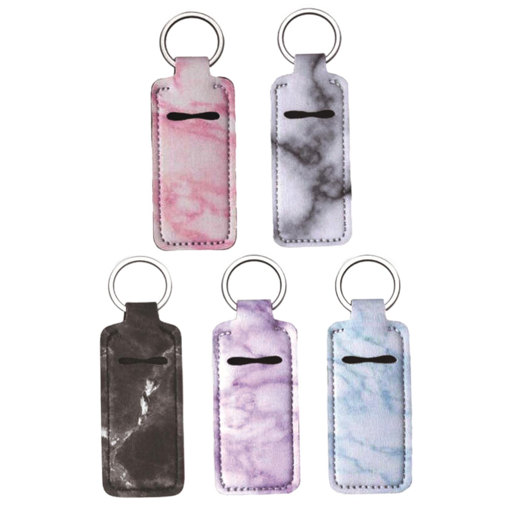 5PCS Stylish Marble Chapstick Holder Keychain - Lip Balm Keyring (3.9x1.6x0.4