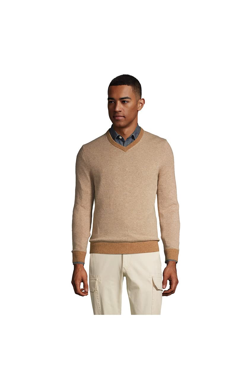 Lands' End Men's Fine Gauge Cashmere V-Neck Sweater | Soft & Warm Winter Pullover for Business Casual & Holiday Outfits