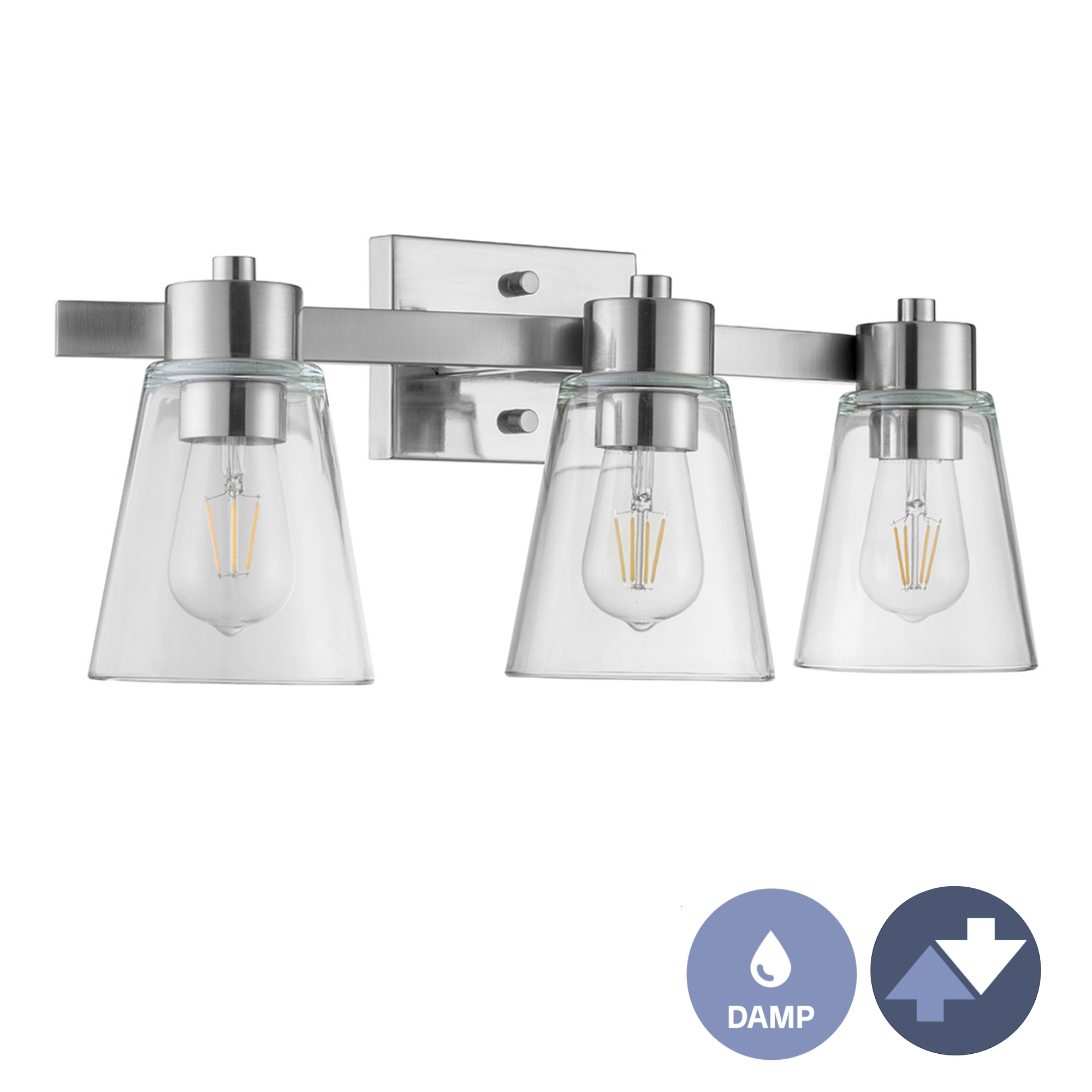 Fairendale 3-Light Brushed Nickel Vanity Light with Clear Glass Shades - Perfect for Bathroom, Bedroom, and Dressing Room Lighting
