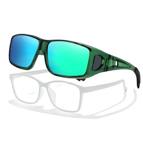 A21 Green Frame Polarized Green Mirrored Lens Wrap Around Sunglasses