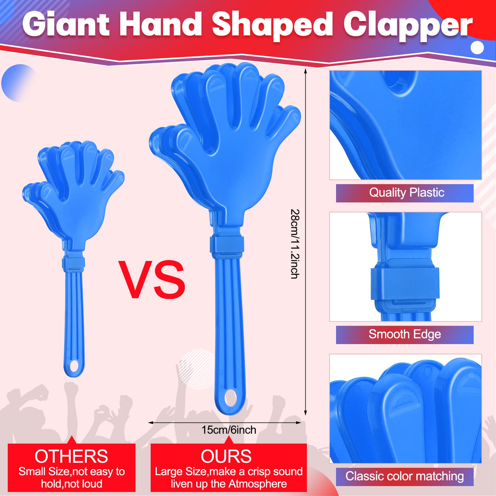 Woanger 4-Piece Jumbo Hand Clappers (11 Inch) - Blue Noise Makers for Parties, Sporting Events & Cheering - Perfect for Basketball, Football Games, Dances & Celebrations