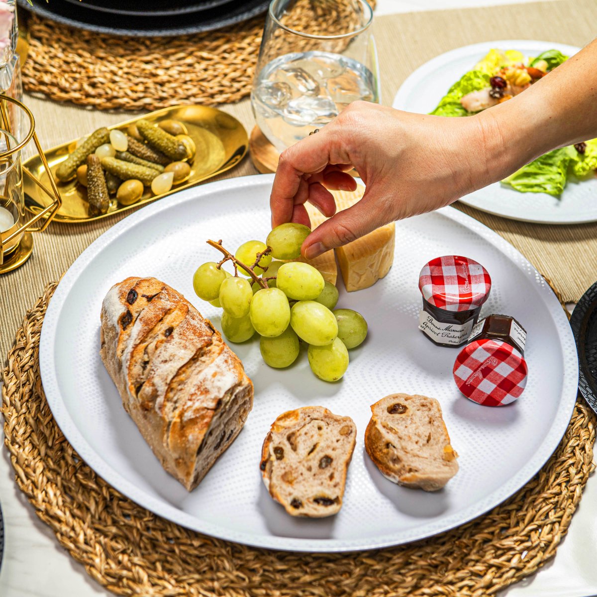 2-Piece Mono Melamine Round Platter Set - Black & White - Durable & Stylish Serving Dishes for Parties, Picnics, and Everyday Use