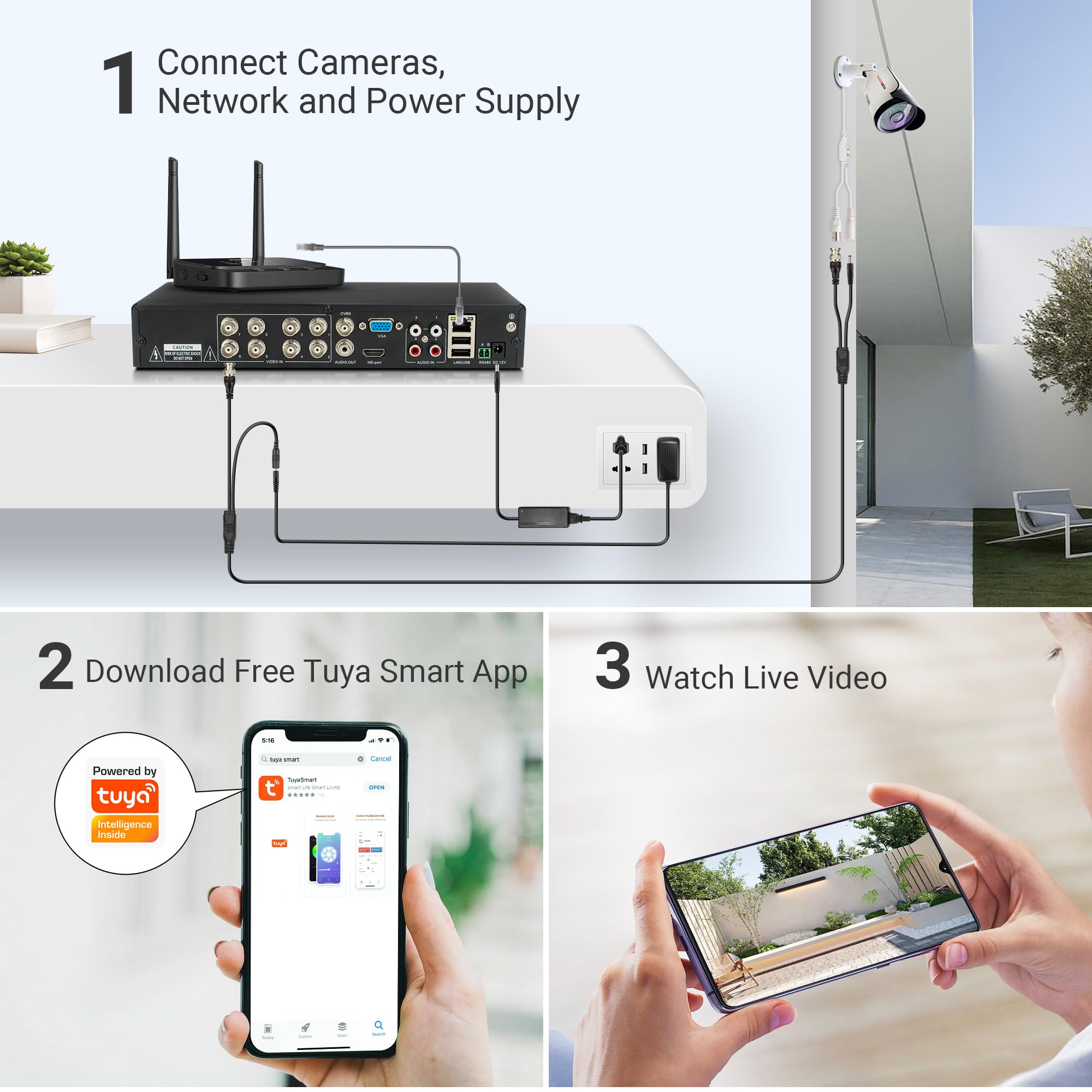 TIGERSECU 5MP 8 Channel Hybrid Security DVR/NVR System with 2TB HDD - Supports 16 Cameras (8 Analog/TVI/AHD/CVI + 8 IP) & RS485 PTZ - 6-in-1 Home & Business Surveillance Recorder for Indoor/Outdoor Security Monitoring