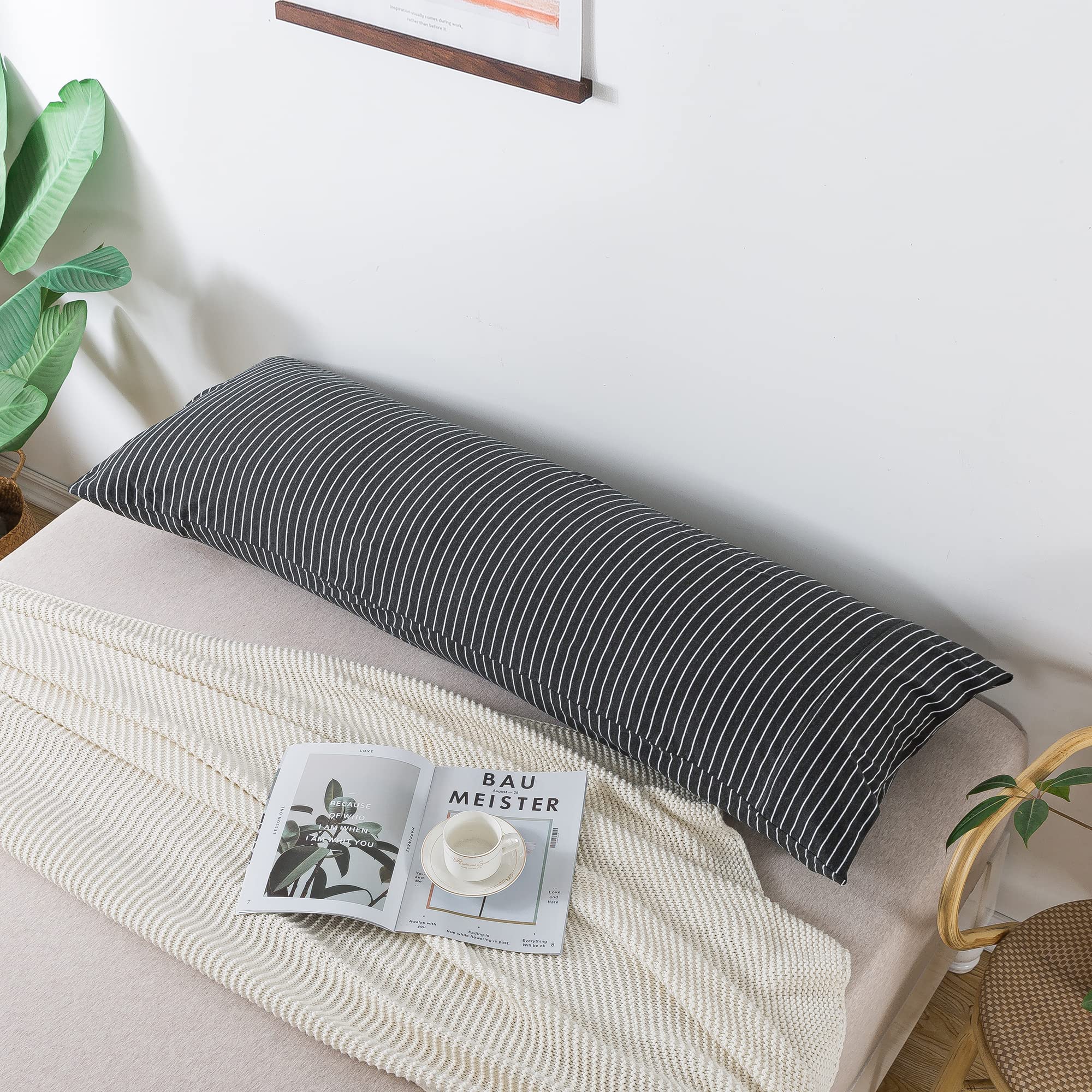 Ultra Soft SAMZPAO 100% Jersey Cotton Pillow Cases - Breathable & Hypoallergenic Pillow Covers with Envelope Closure (Dark Gray & White, Standard Size) for Bedroom, Hotel, or Travel Use