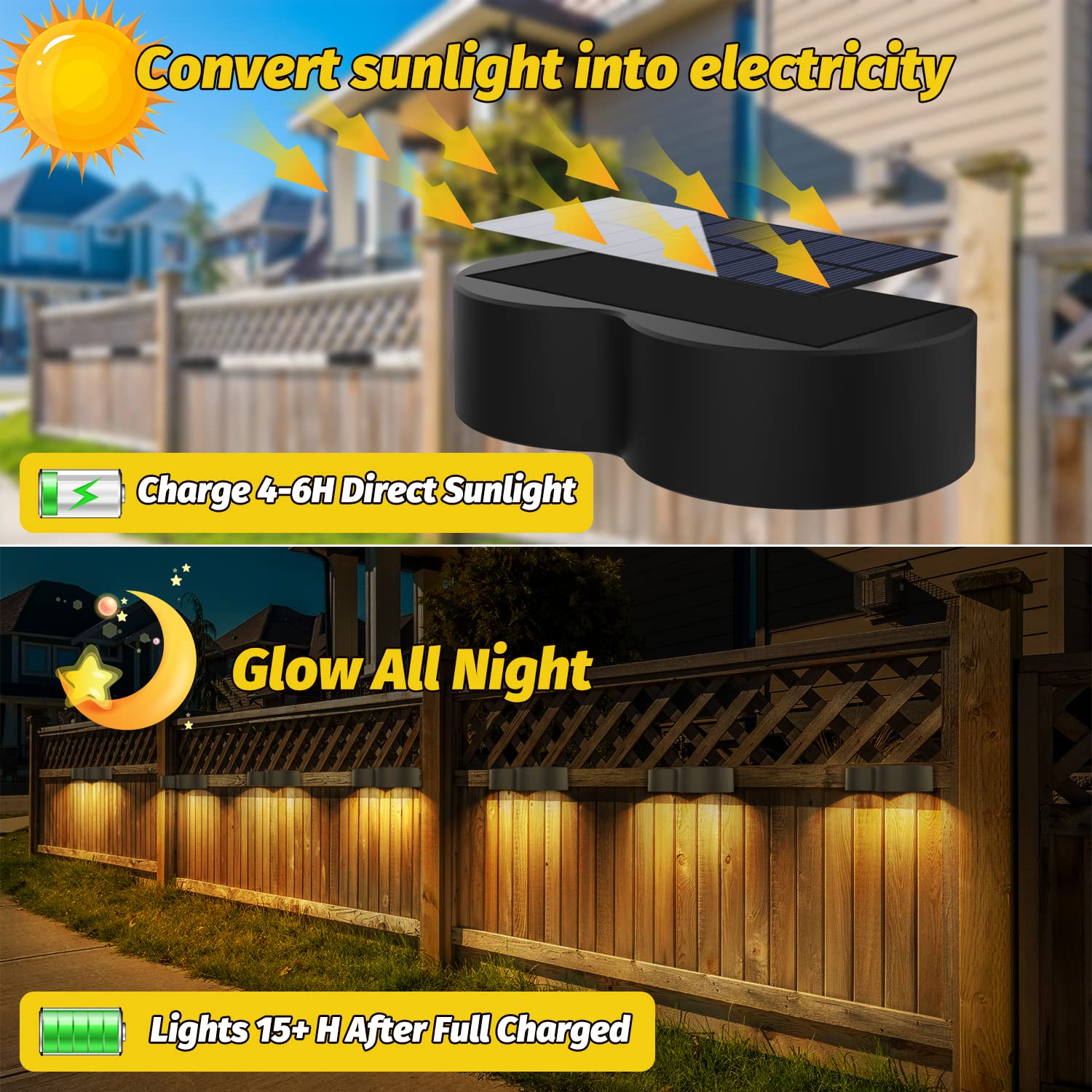 8 Pack Amiluo Solar Fence Lights - Waterproof IP65 Outdoor Solar Lights with Cold White, Warm White & RGB Color Changing Modes | Perfect for Fence, Deck, Stairs, Yard, Garden & Pathway Lighting