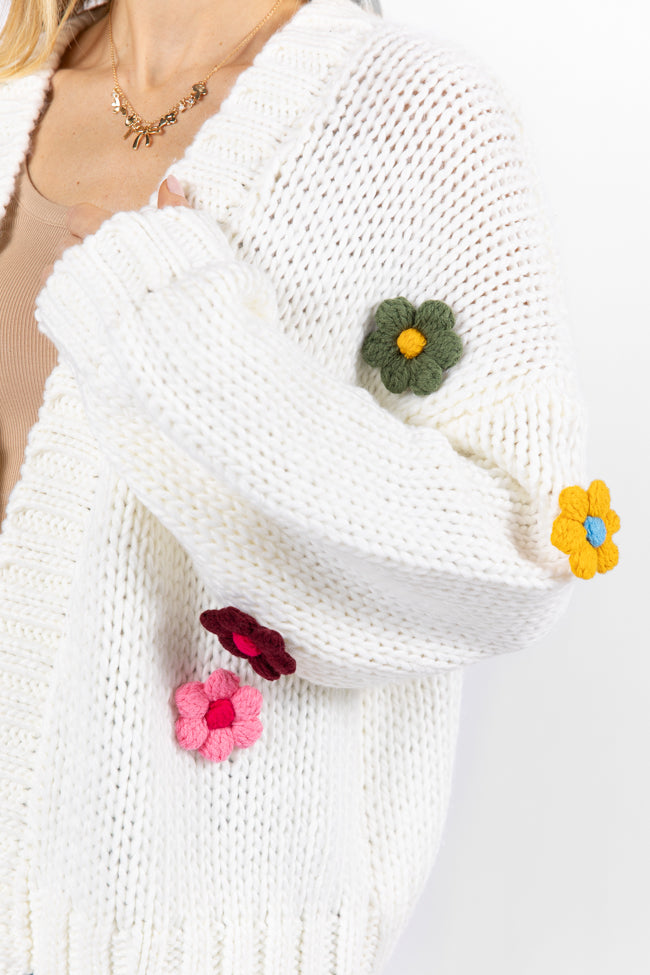 The Way I Feel Ivory Multi-Flower Embroidered Cardigan - Soft Knit Sweater for Women | Perfect for Spring Outfits, Date Nights & Casual Wear