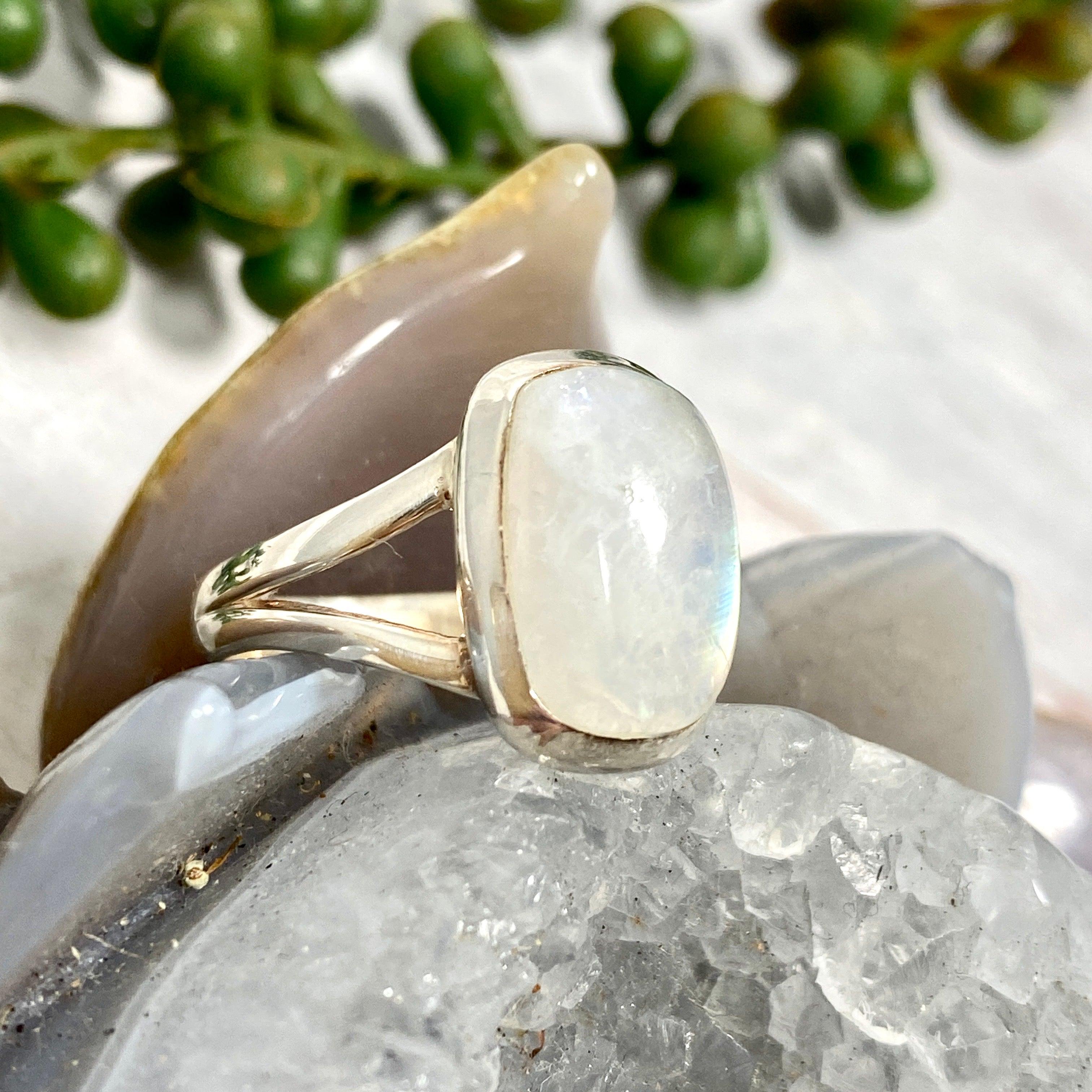 Moonstone Rectangular Ring for Women - Sterling Silver Size 8 - KRGJ2187 - Elegant Jewelry for Everyday Wear & Special Occasions