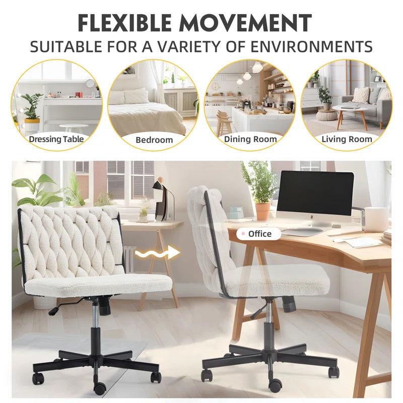 EROMMY Criss Cross Armless Rolling Office Chair - Height Adjustable Desk Chair for Home & Office, White - Perfect for Workstations, Bedrooms & Living Rooms