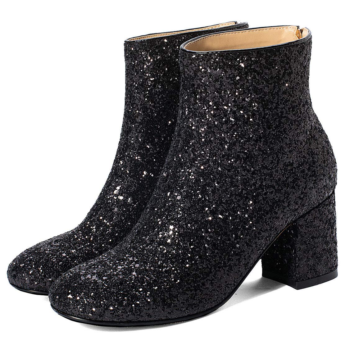 MAVMAX Women's Glitter Ankle Boots - Sequin High Heel Chunky Booties for Wedding, Party, and Evening Events | Comfortable & Stylish Women's Fashion Shoes