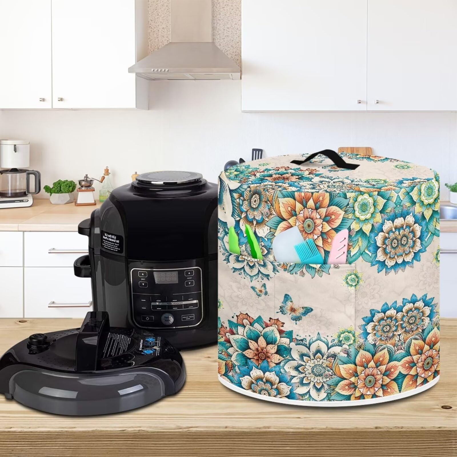 Stain-Resistant Washable 8 Quart Instant Pot Cover with Pockets - Pressure Cooker & Air Fryer Accessory for Home Kitchen Decor (Boho Flower Butterfly Design) - Perfect for Meal Prep, Cooking & Kitchen Organization