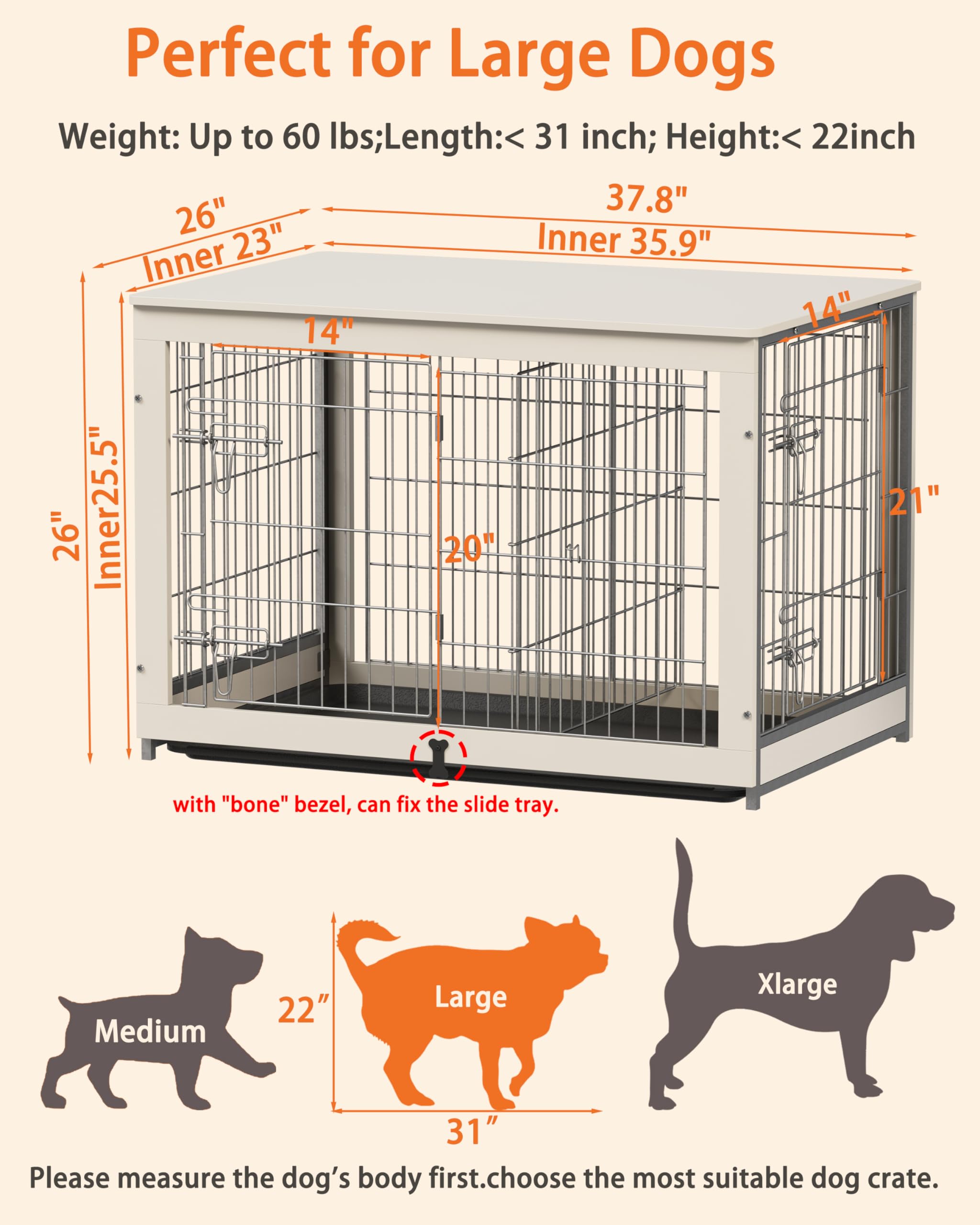 Piskyet White Wooden Dog Crate Furniture with Divider Panel - 37.8