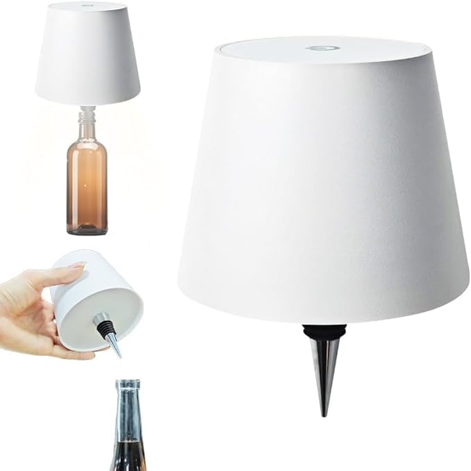 2024 Rechargeable Wireless Bottle Lamp - Portable LED Desk Light with 1800mAh Battery, Touch Control & 3-Color Breathing Mode - Perfect for Bars, Restaurants, Home Decor, and Romantic Ambiance (White)