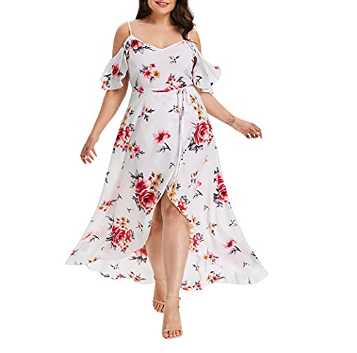 Women's Plus Size Summer Dresses - V Neck Floral Print Boho Maxi Dress with Side Slit | Casual Beach Sundress for Party, Vacation & Outdoor Date Night