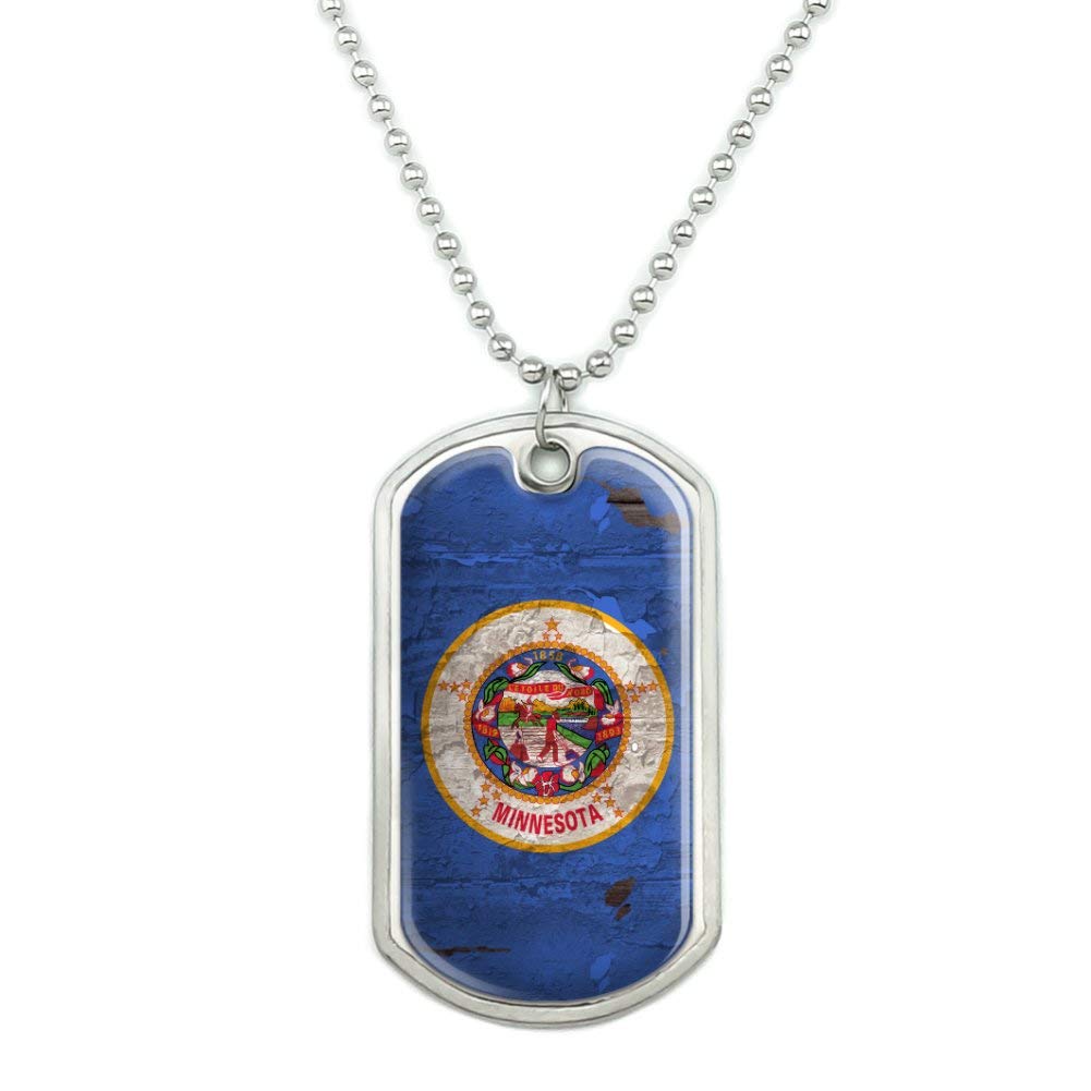 Vintage Minnesota State Flag Dog Tag Pendant Necklace - Distressed Military Style USA Patriotic Jewelry with Chain - Perfect for Veterans Day, 4th of July & State Pride Gifts