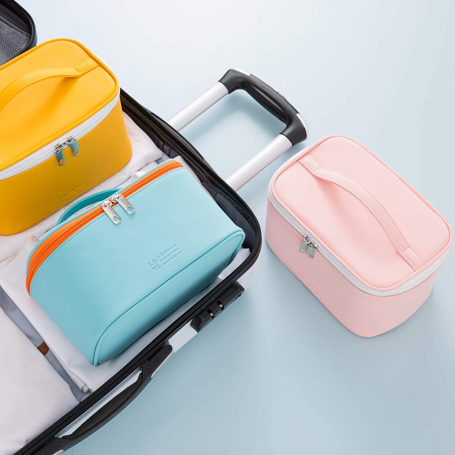 BESTOTTAM Travel Makeup Organizer Bag - Cosmetic & Toiletry Storage Pouch for Women & Men - Pink Grooming Kit with Shaving Compartment - Perfect for Vacation, Business Trips & Daily Use