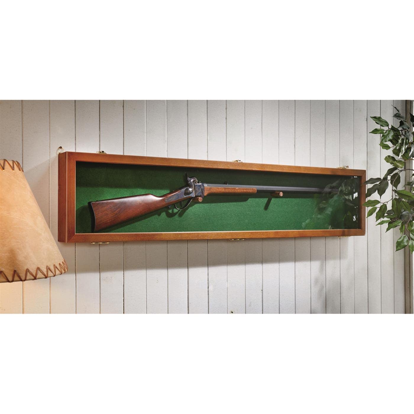 Lockable Oak Gun Display Case with Glass Top - Secure Rifle & Sword Storage Holder for Home, Office, or Collection Display