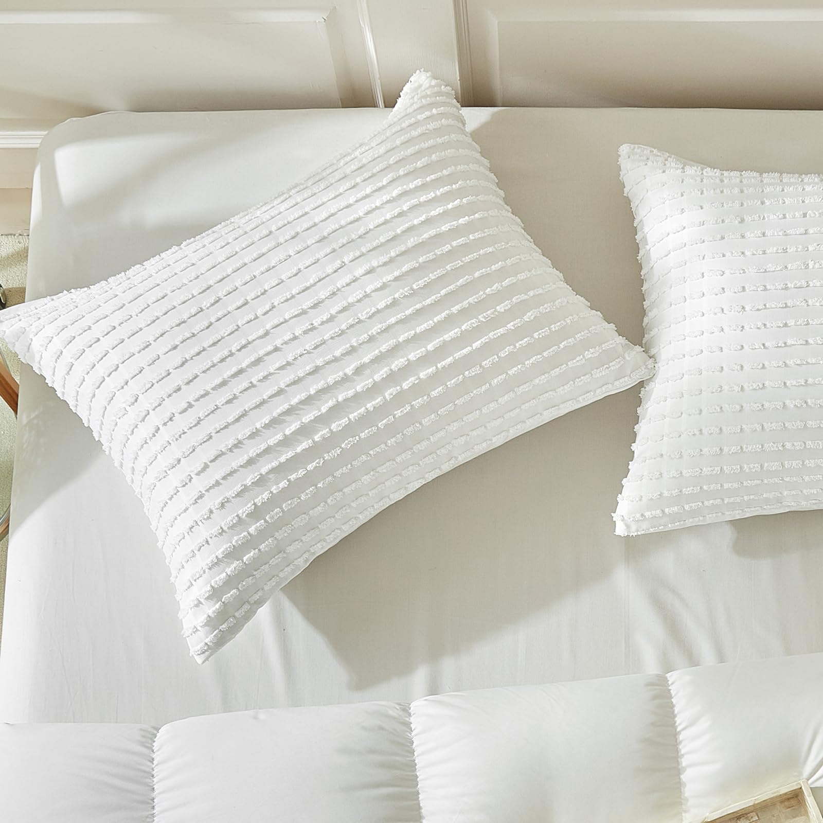 Premium Soft Microfiber King Pillow Cases Set of 2 - White Boho Textured Pillow Covers with Envelope Closure (20x36 Inches) for Bedroom Decor, Living Room Accents & Cozy Home Styling